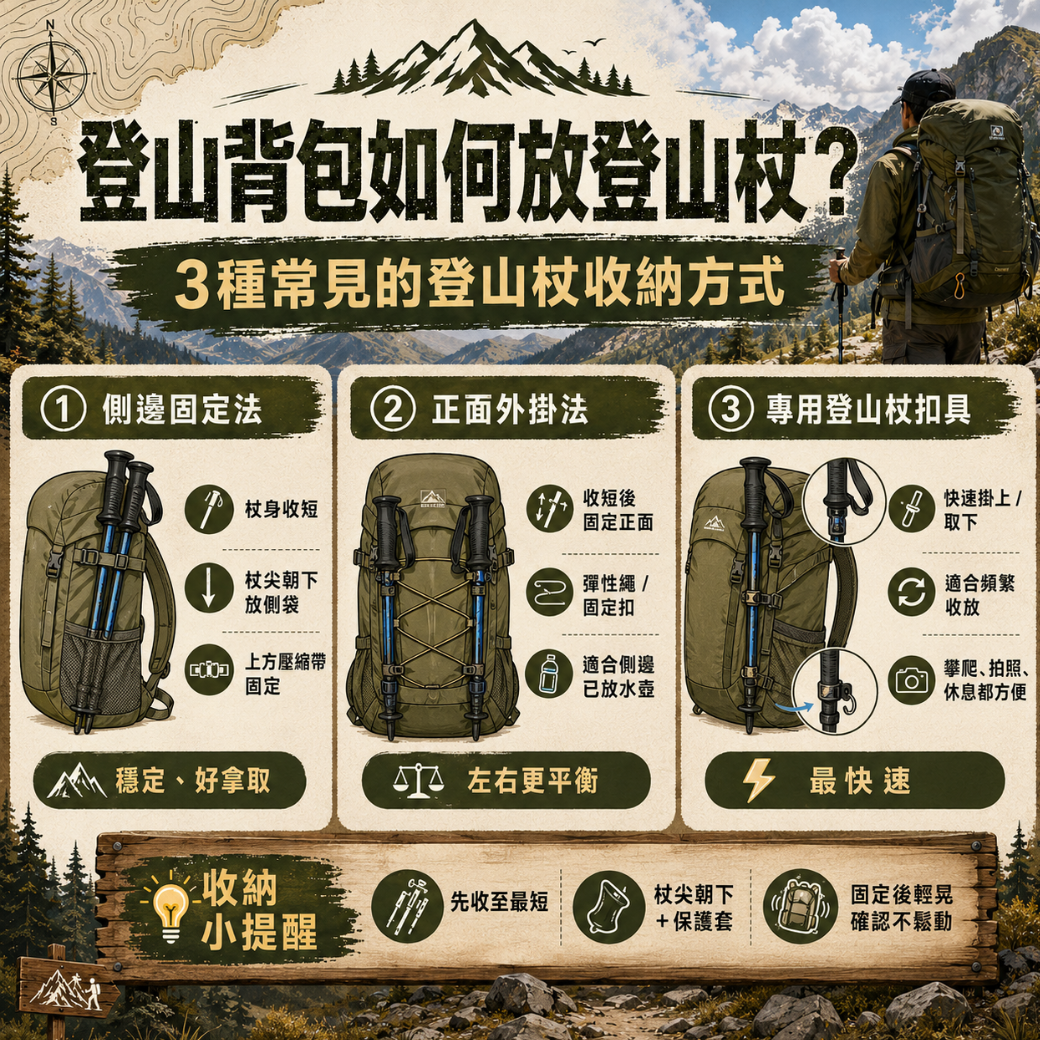 高雄背包如何放登山杖-登山杖收納方式