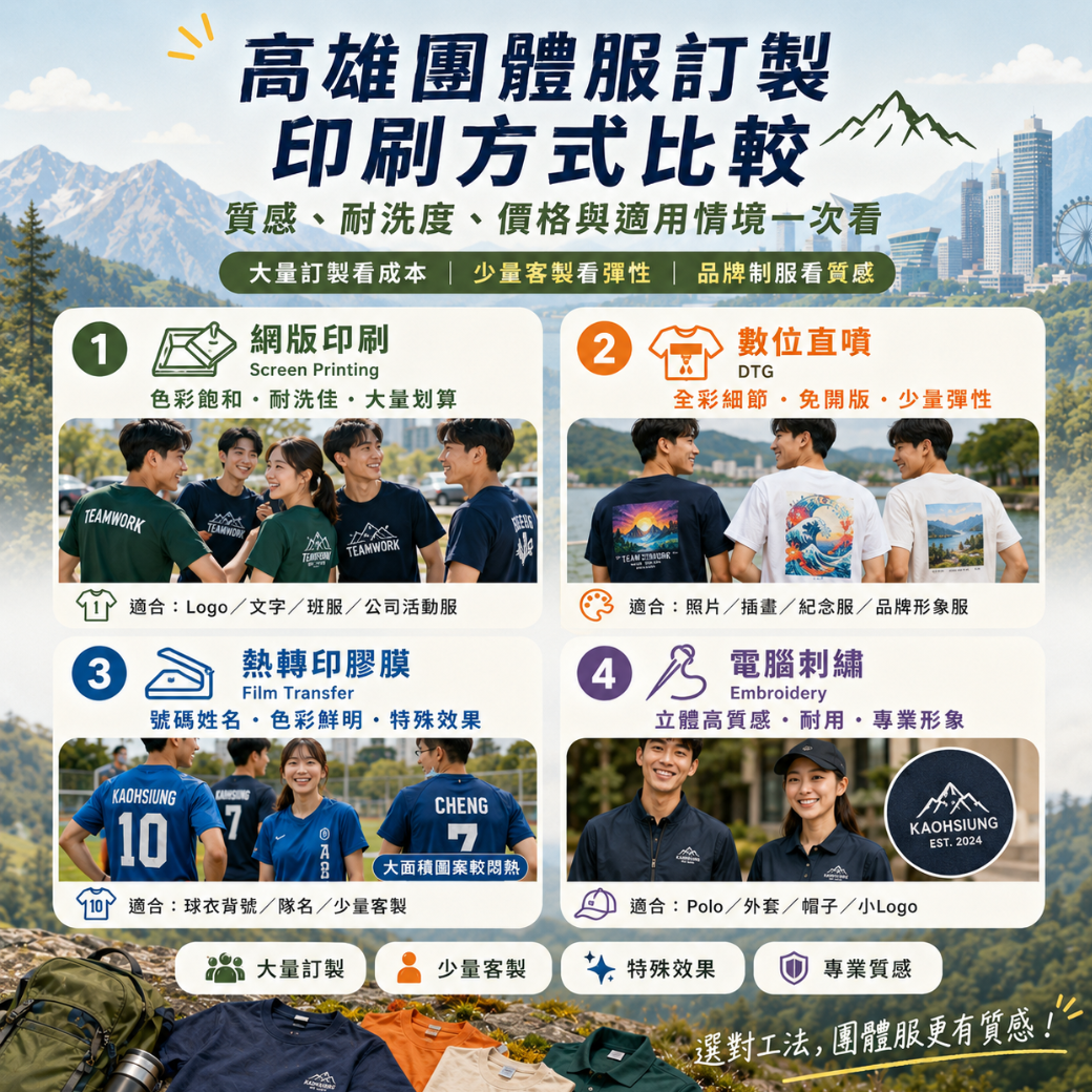 高雄團體服訂製印刷-印刷方式比較