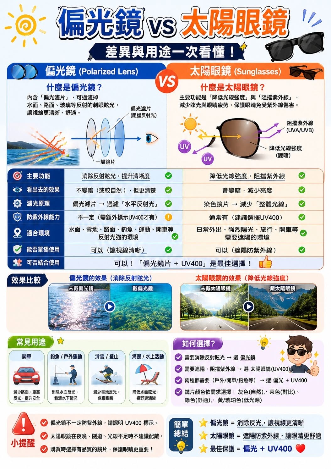 「一般太陽眼鏡」與「偏光眼鏡」到底差在哪？