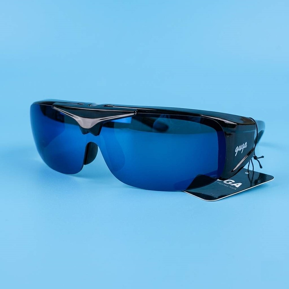 上掀式偏光太陽眼鏡 套鏡 可搭配近視眼鏡 登山.釣魚.開車.戶外活動 亮黑/迷彩藍