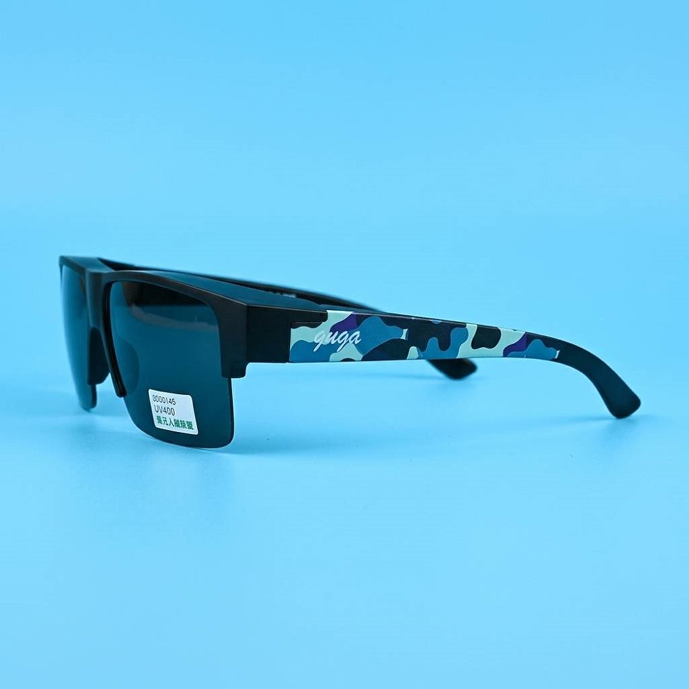 半框偏光太陽眼鏡 套鏡 +抗UV400 登山.釣魚.開車.戶外活動 砂黑框腳/灰內電藍片