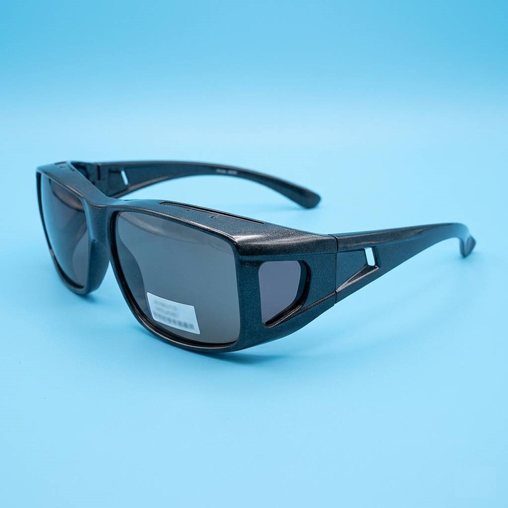 偏光太陽眼鏡 套鏡 側窗 男款 包覆式眼鏡 登山.釣魚.戶外活動 汽車藍/灰片