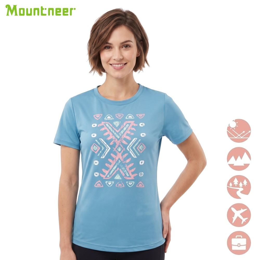 山林 MOUNTNEER 女木醣醇涼感印花上衣 51P36-77 親膚舒適 吸濕排汗 快乾 涼感透氣 喜樂屋戶外登山